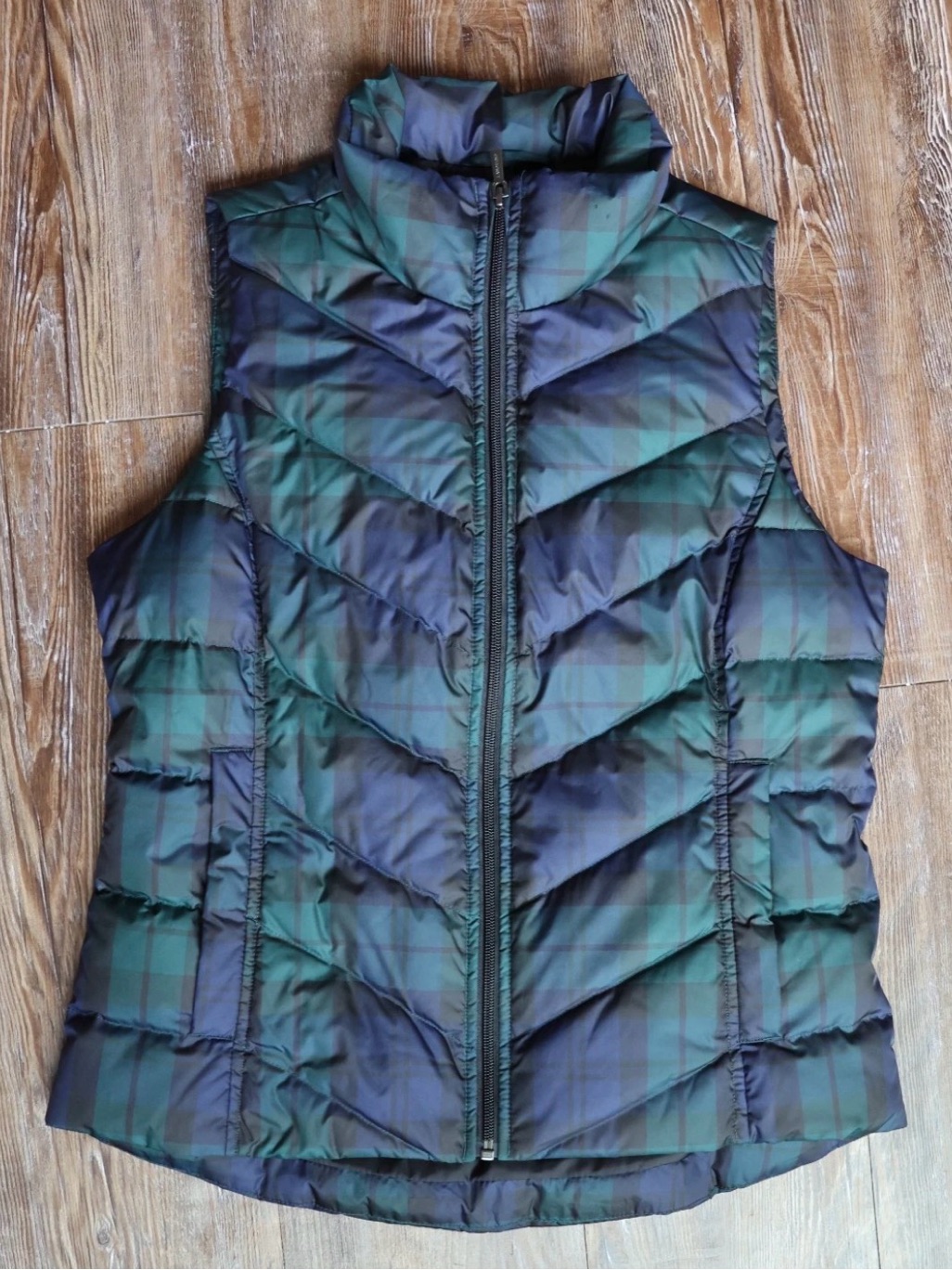 Preppy Plaid Chevron Quilted Puffer Vest Outdoor Equestrian Womens Xs